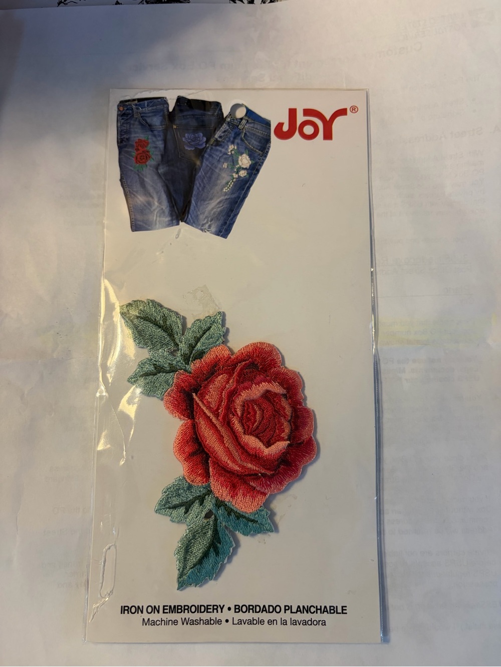 Joy Red Rose Iron-On Embroidered Appliqué Set of 2